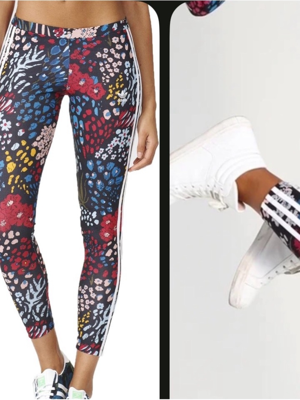 adidas Multicolor Floral Print Leggings with Side Stripes